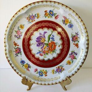 Vintage Daher Decorated Ware Floral and gold aluminum round serving tray